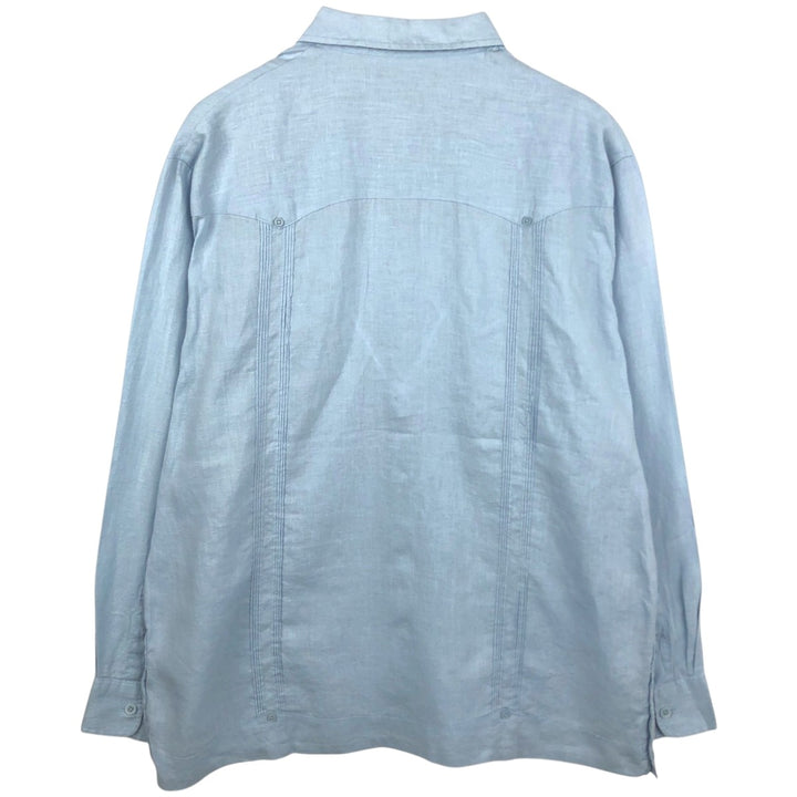 CUBAVERA Long-Sleeve Mexican Shirt, Cuban Shirt, Boxy Shirt, Men's Size XL (approx.) linen Blue type light blue Vintage Second Hand