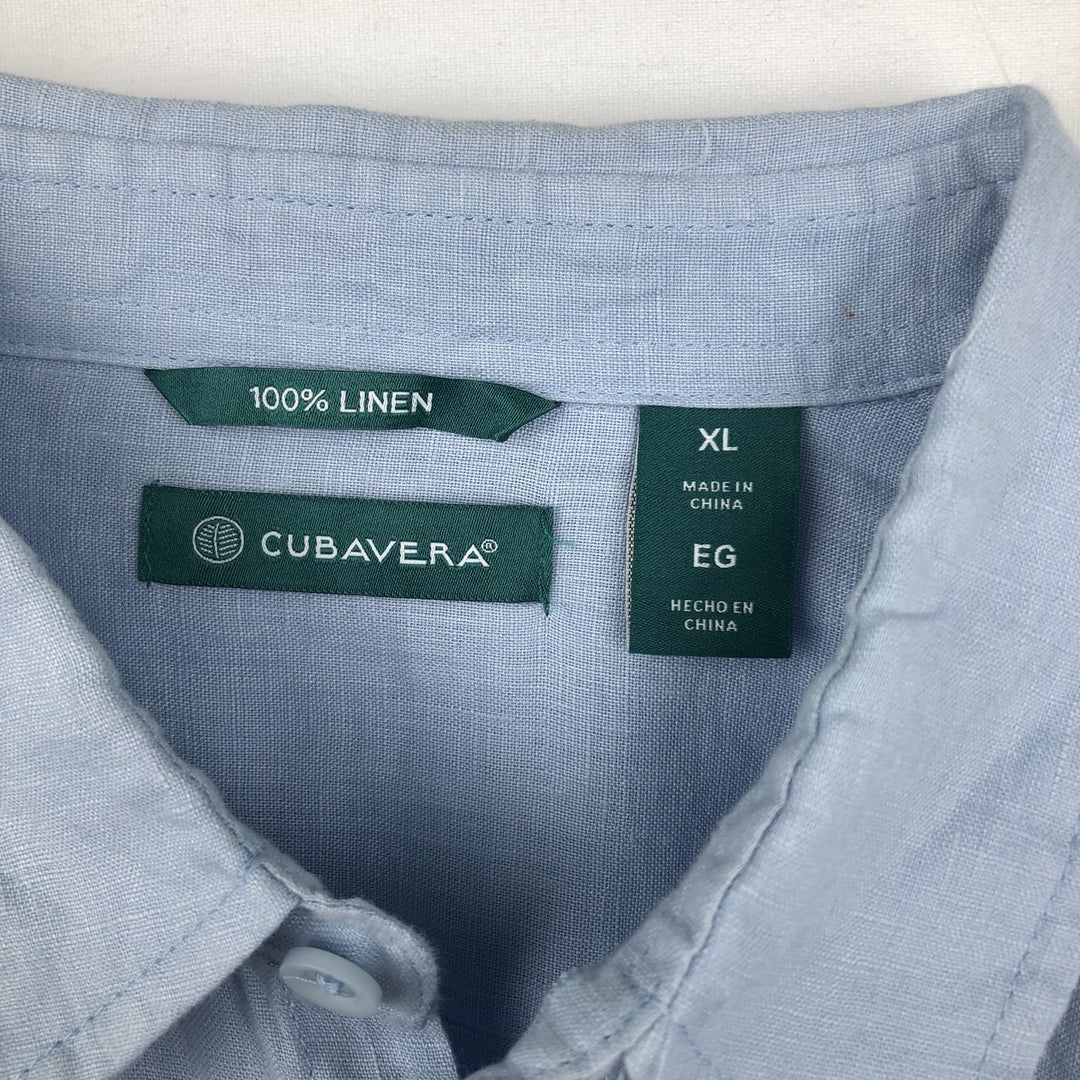 CUBAVERA Long-Sleeve Mexican Shirt, Cuban Shirt, Boxy Shirt, Men's Size XL (approx.) linen Blue type light blue Vintage Second Hand
