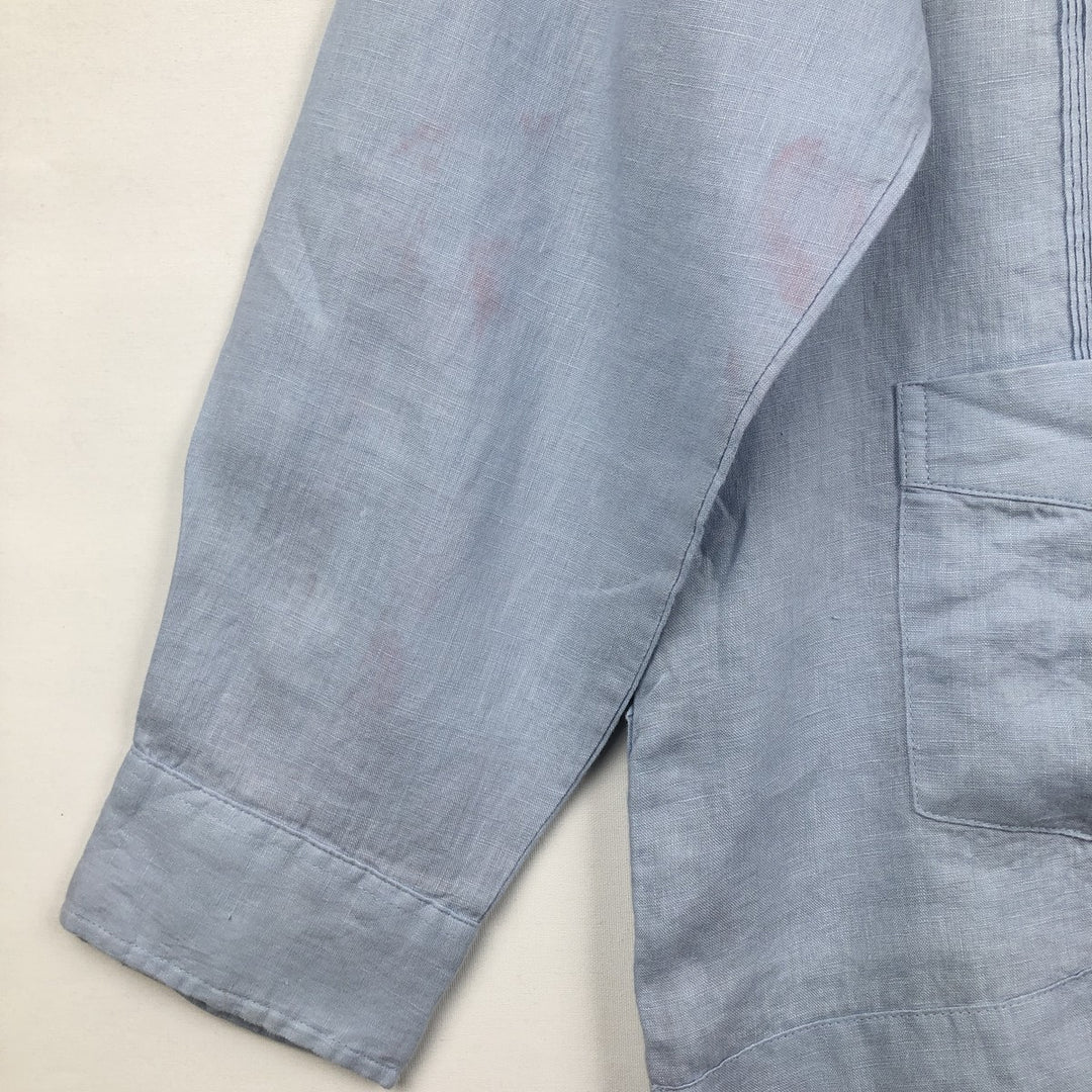 CUBAVERA Long-Sleeve Mexican Shirt, Cuban Shirt, Boxy Shirt, Men's Size XL (approx.) linen Blue type light blue Vintage Second Hand
