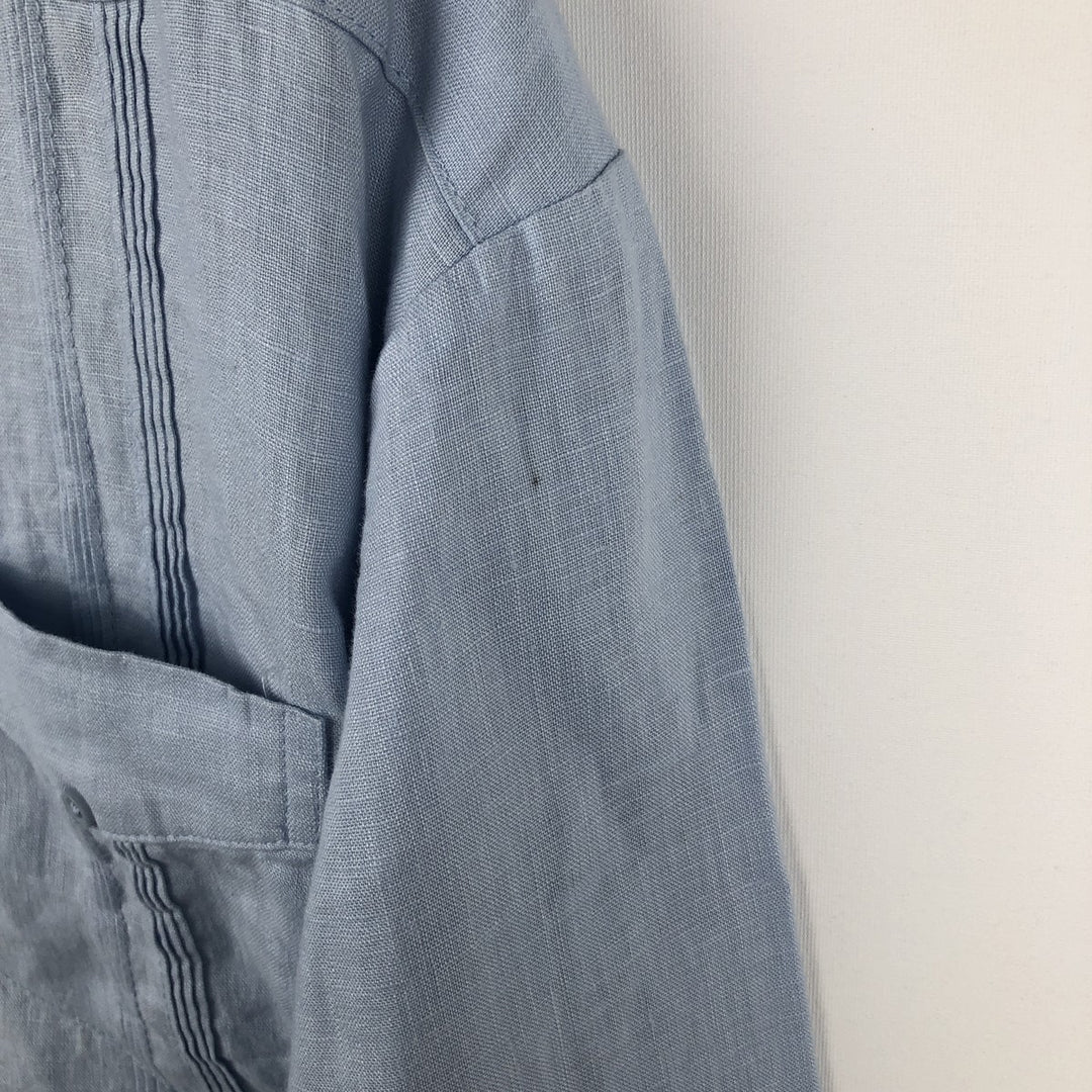 CUBAVERA Long-Sleeve Mexican Shirt, Cuban Shirt, Boxy Shirt, Men's Size XL (approx.) linen Blue type light blue Vintage Second Hand