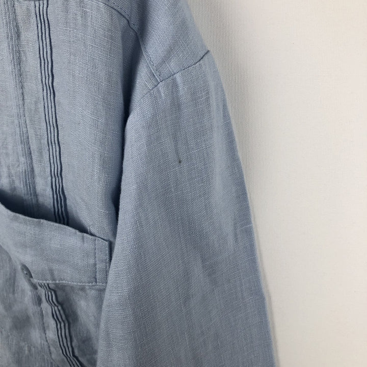 CUBAVERA Long-Sleeve Mexican Shirt, Cuban Shirt, Boxy Shirt, Men's Size XL (approx.) linen Blue type light blue Vintage Second Hand