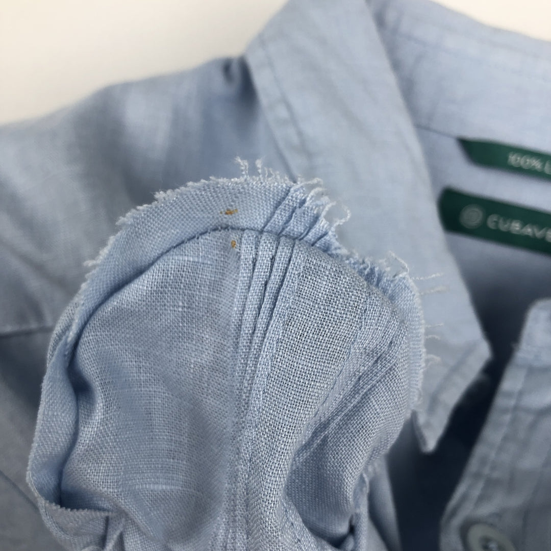 CUBAVERA Long-Sleeve Mexican Shirt, Cuban Shirt, Boxy Shirt, Men's Size XL (approx.) linen Blue type light blue Vintage Second Hand