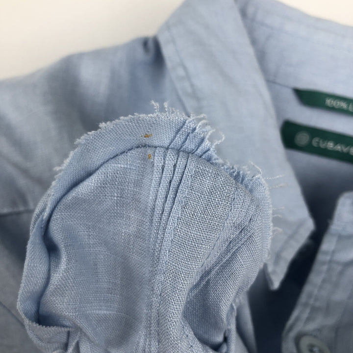 CUBAVERA Long-Sleeve Mexican Shirt, Cuban Shirt, Boxy Shirt, Men's Size XL (approx.) linen Blue type light blue Vintage Second Hand