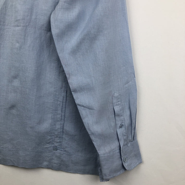 CUBAVERA Long-Sleeve Mexican Shirt, Cuban Shirt, Boxy Shirt, Men's Size XL (approx.) linen Blue type light blue Vintage Second Hand