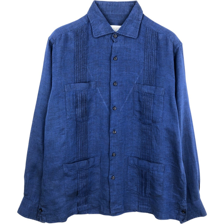 MIRTO CLASSIC LINE Long-Sleeve Mexican Shirt, Cuban Shirt, Boxy Shirt, Men's Size L (approx.) linen Navy blue Vintage Second Hand