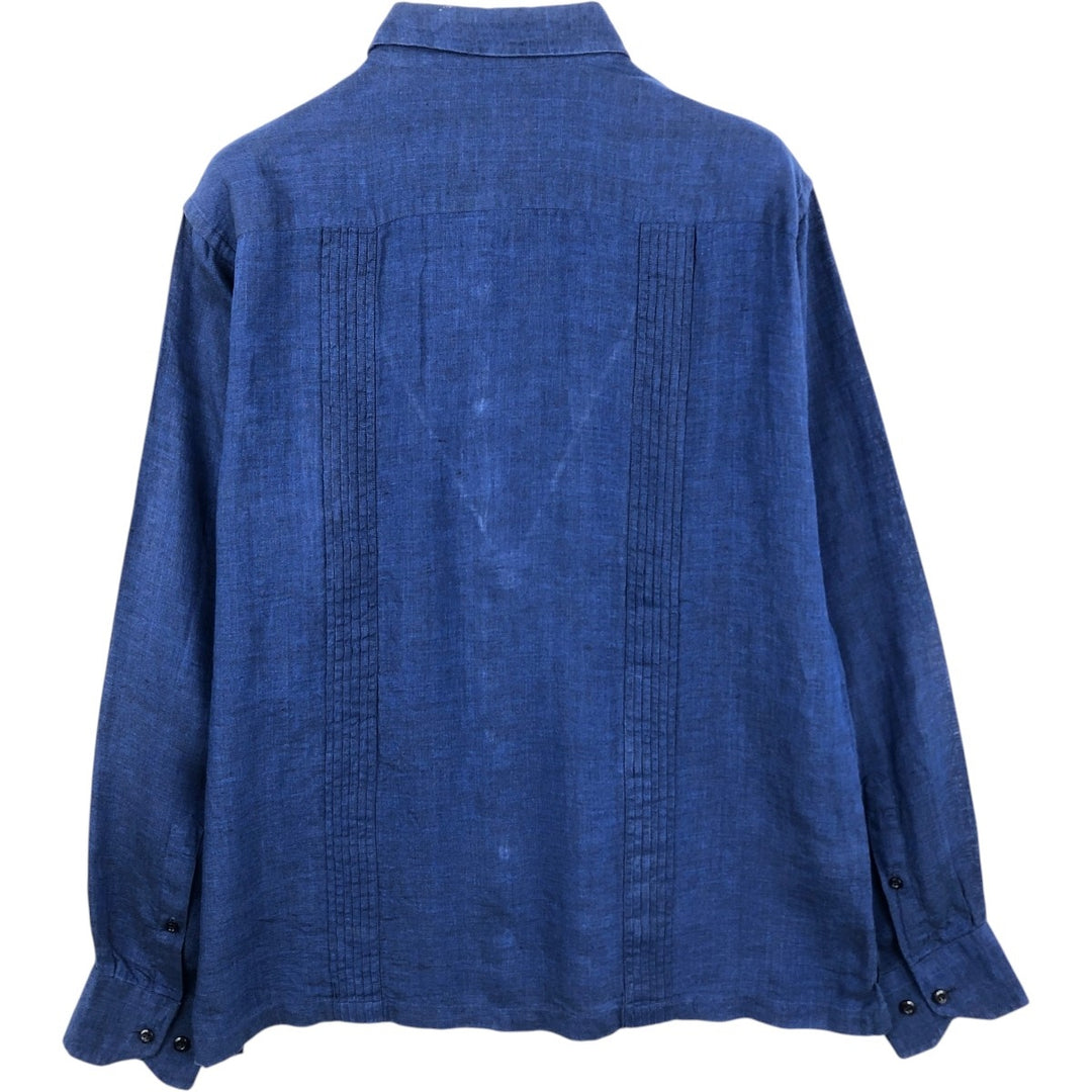 MIRTO CLASSIC LINE Long-Sleeve Mexican Shirt, Cuban Shirt, Boxy Shirt, Men's Size L (approx.) linen Navy blue Vintage Second Hand