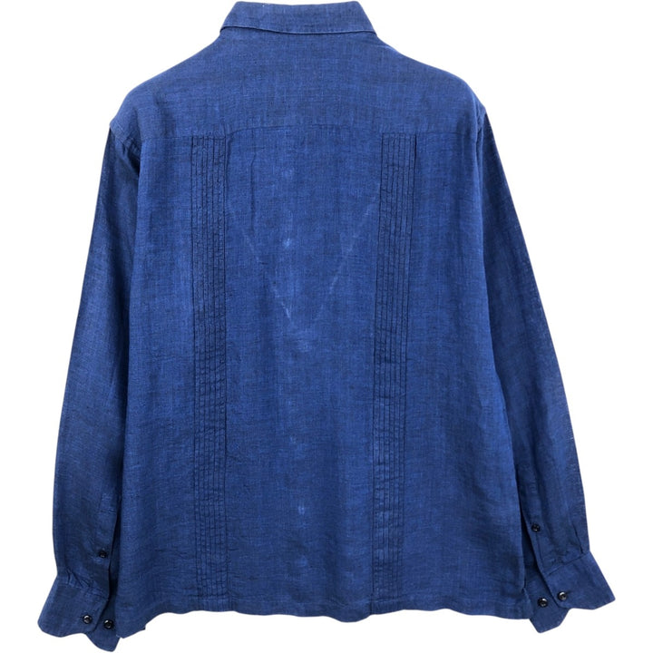 MIRTO CLASSIC LINE Long-Sleeve Mexican Shirt, Cuban Shirt, Boxy Shirt, Men's Size L (approx.) linen Navy blue Vintage Second Hand