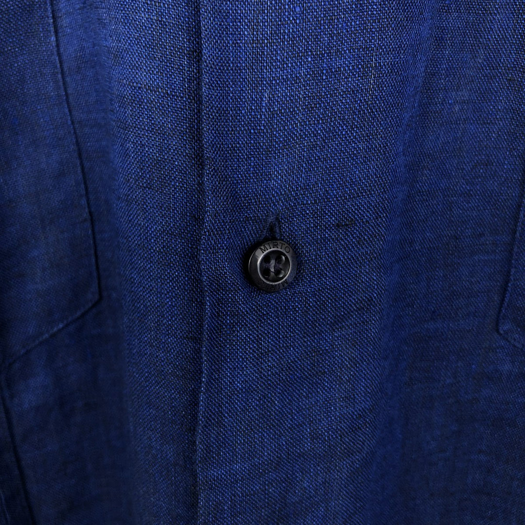 MIRTO CLASSIC LINE Long-Sleeve Mexican Shirt, Cuban Shirt, Boxy Shirt, Men's Size L (approx.) linen Navy blue Vintage Second Hand