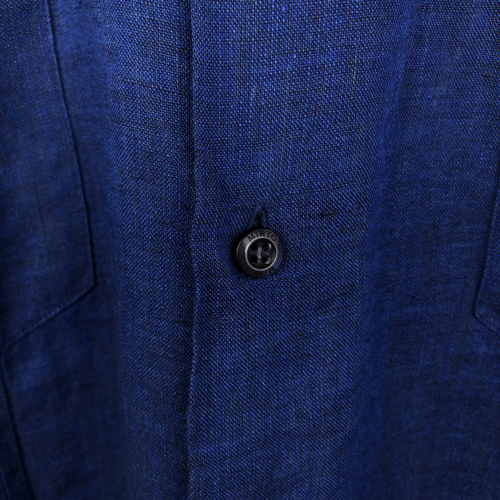 MIRTO CLASSIC LINE Long-Sleeve Mexican Shirt, Cuban Shirt, Boxy Shirt, Men's Size L (approx.) linen Navy blue Vintage Second Hand