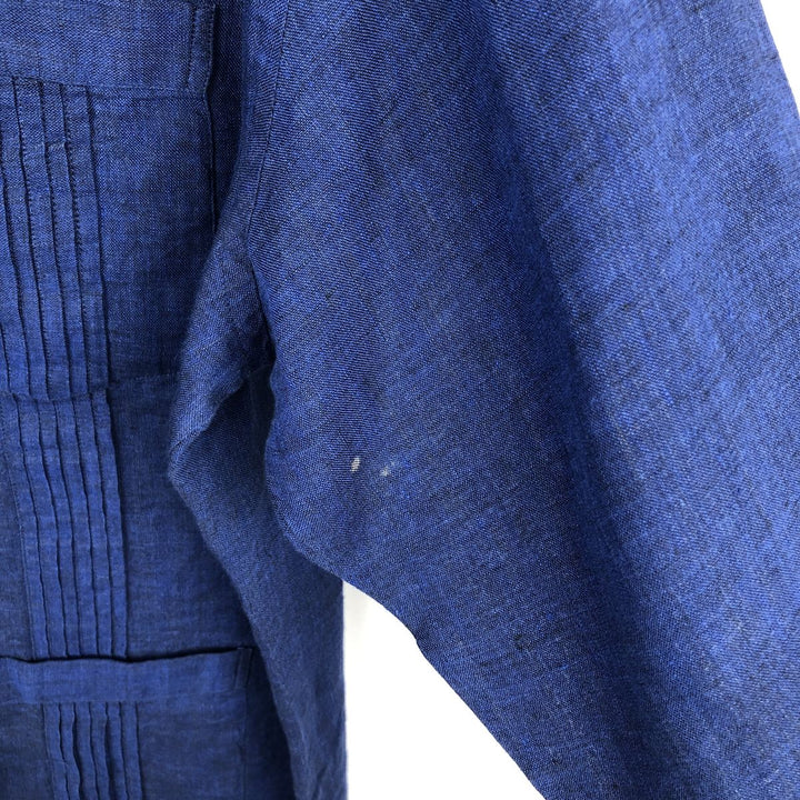 MIRTO CLASSIC LINE Long-Sleeve Mexican Shirt, Cuban Shirt, Boxy Shirt, Men's Size L (approx.) linen Navy blue Vintage Second Hand