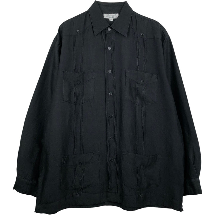 FOLIO Long-Sleeve Mexican Shirt, Cuban Shirt, Boxy Shirt, Men's Size XL linen black type Vintage Second Hand