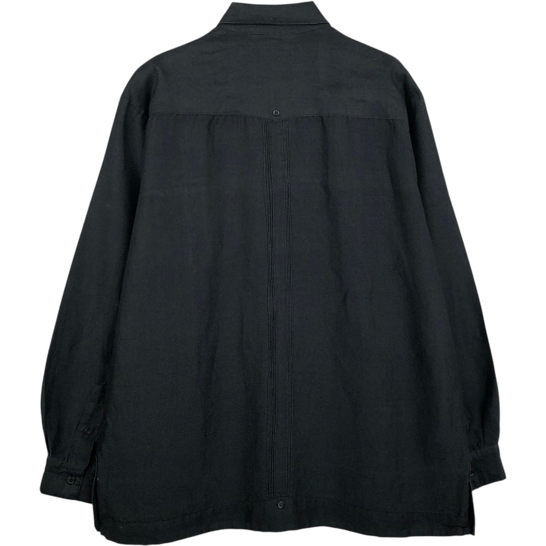 FOLIO Long-Sleeve Mexican Shirt, Cuban Shirt, Boxy Shirt, Men's Size XL linen black type Vintage Second Hand