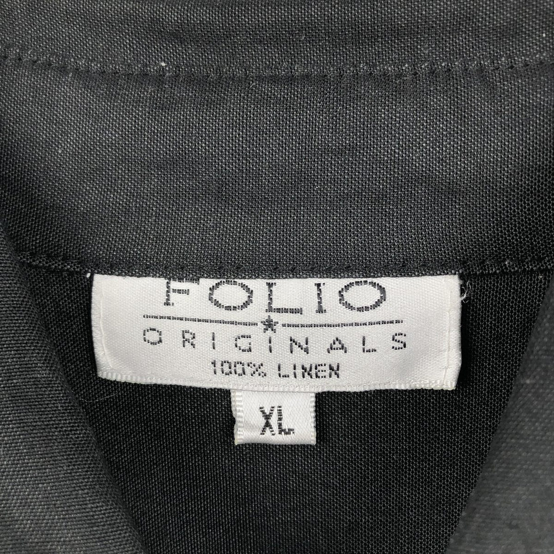 FOLIO Long-Sleeve Mexican Shirt, Cuban Shirt, Boxy Shirt, Men's Size XL linen black type Vintage Second Hand