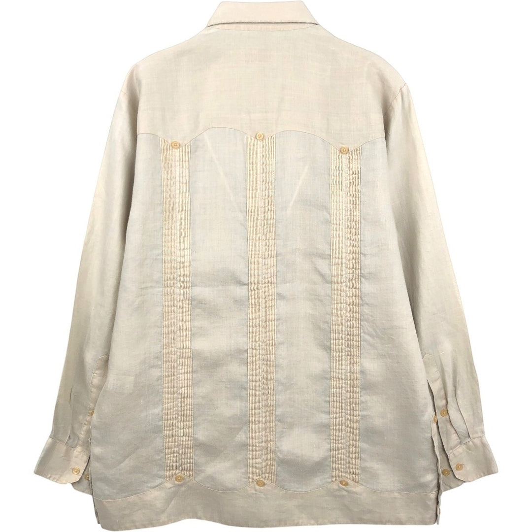 Frescolino Long-Sleeve Mexican Shirt, Cuban Shirt, Boxy Shirt, Men's Size S (approx.) linen unbleached Vintage Second Hand