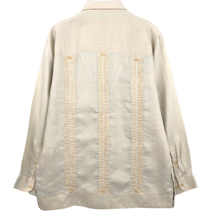 Frescolino Long-Sleeve Mexican Shirt, Cuban Shirt, Boxy Shirt, Men's Size S (approx.) linen unbleached Vintage Second Hand