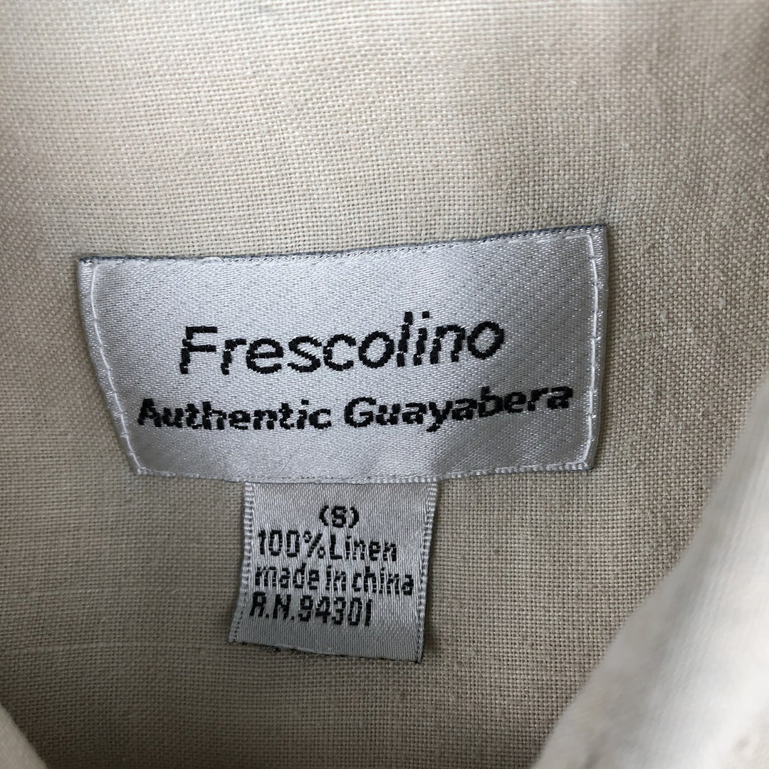 Frescolino Long-Sleeve Mexican Shirt, Cuban Shirt, Boxy Shirt, Men's Size S (approx.) linen unbleached Vintage Second Hand
