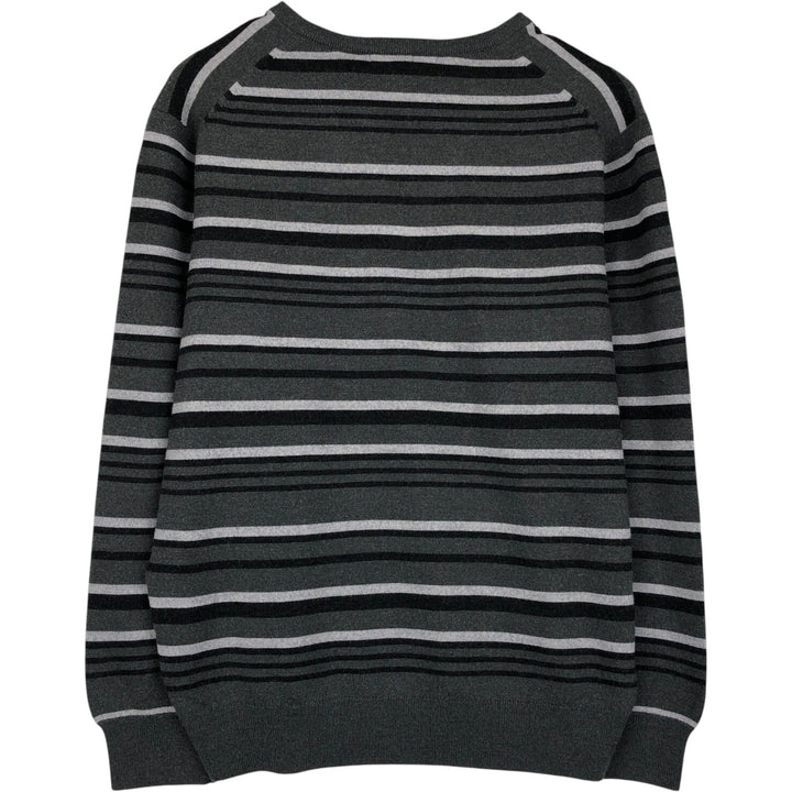 Pierre Cardin striped pattern V-neck acrylic x wool knit sweater, men's size L (approx.) wool gray type Vintage Second Hand
