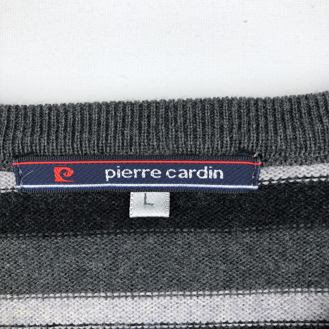 Pierre Cardin striped pattern V-neck acrylic x wool knit sweater, men's size L (approx.) wool gray type Vintage Second Hand