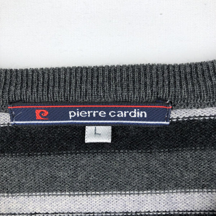 Pierre Cardin striped pattern V-neck acrylic x wool knit sweater, men's size L (approx.) wool gray type Vintage Second Hand