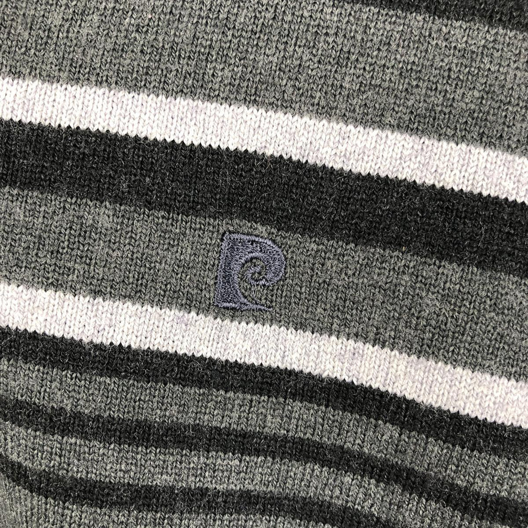 Pierre Cardin striped pattern V-neck acrylic x wool knit sweater, men's size L (approx.) wool gray type Vintage Second Hand