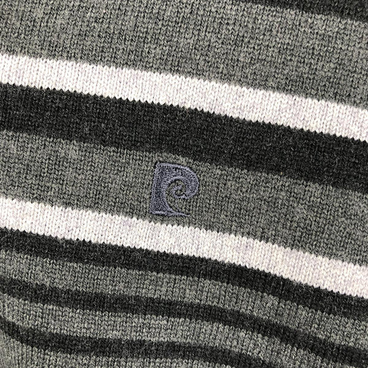 Pierre Cardin striped pattern V-neck acrylic x wool knit sweater, men's size L (approx.) wool gray type Vintage Second Hand