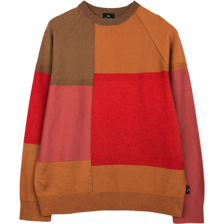 Paul Smith PS Crazy Pattern Cotton x Merino Wool Knit Sweater, Men's Size XL (approx.) Merino wool red type Vintage Second Hand