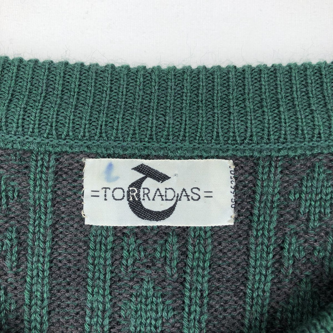 TORRADAS All-over Stripe Pattern Rib-Knit Wool Sweater, Men's XL (approx.) wool gray type Vintage Second Hand