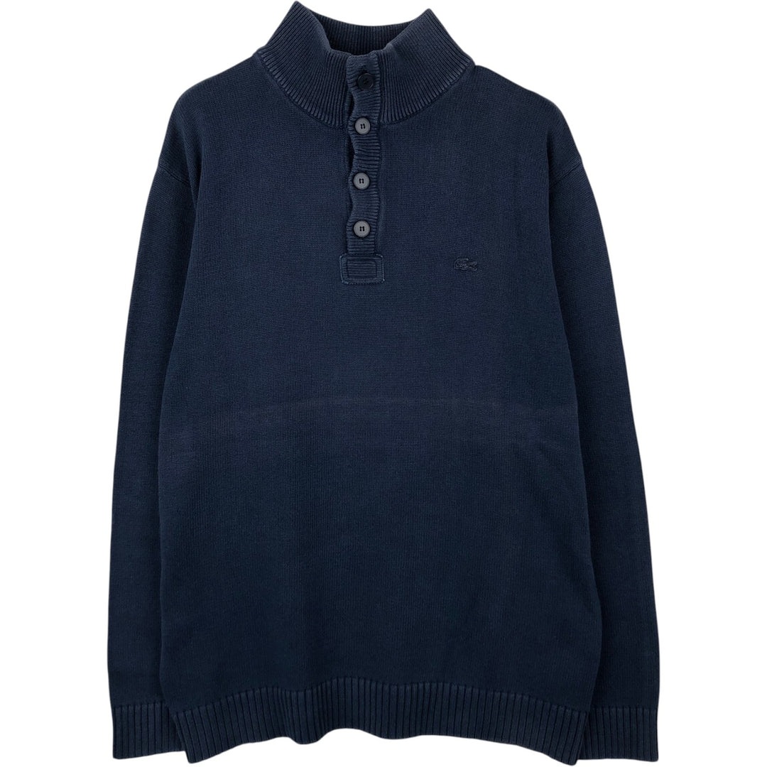 Lacoste Vintage Washed French Design Cotton Knit Half-Button Sweater, Size 6 (Men's XL equivalent) cotton navy blue type Vintage Second Hand