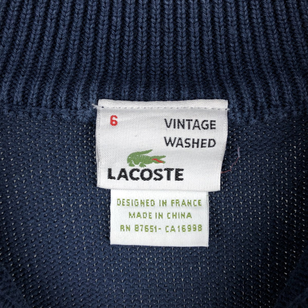 Lacoste Vintage Washed French Design Cotton Knit Half-Button Sweater, Size 6 (Men's XL equivalent) cotton navy blue type Vintage Second Hand