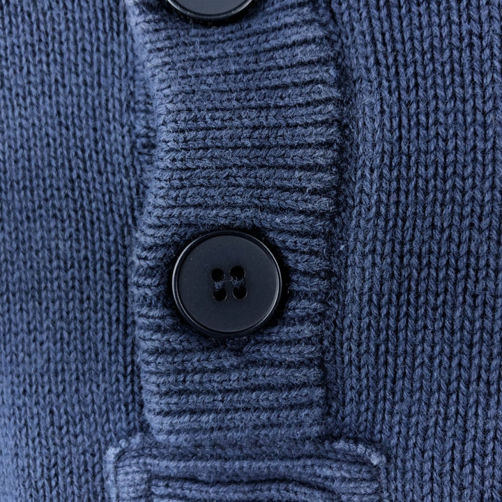 Lacoste Vintage Washed French Design Cotton Knit Half-Button Sweater, Size 6 (Men's XL equivalent) cotton navy blue type Vintage Second Hand