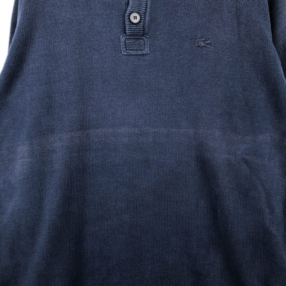 Lacoste Vintage Washed French Design Cotton Knit Half-Button Sweater, Size 6 (Men's XL equivalent) cotton navy blue type Vintage Second Hand