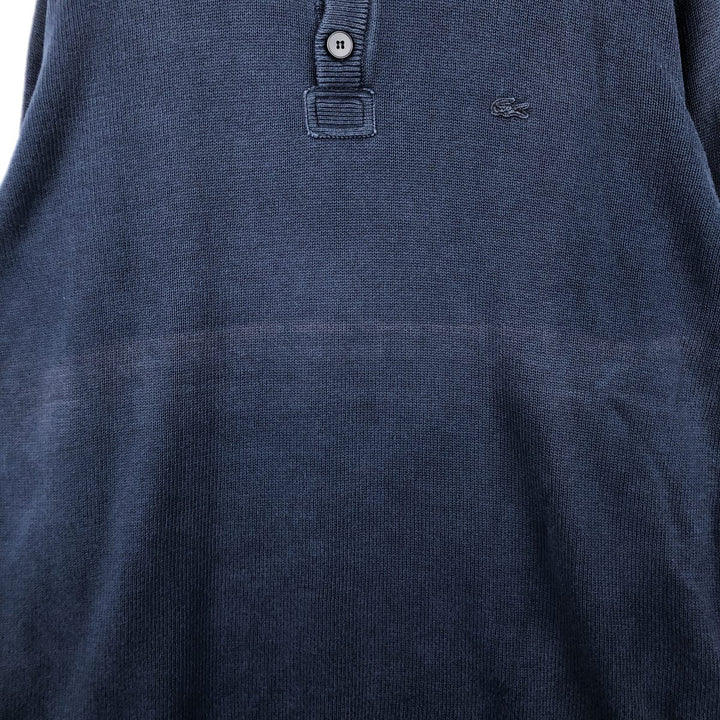 Lacoste Vintage Washed French Design Cotton Knit Half-Button Sweater, Size 6 (Men's XL equivalent) cotton navy blue type Vintage Second Hand