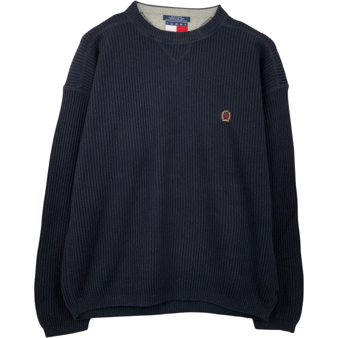 1990'S Tommy Hilfiger Rib-Knit Cotton Sweater, Men's Size M (approx.), Vintage cotton navy blue type Vintage Second Hand