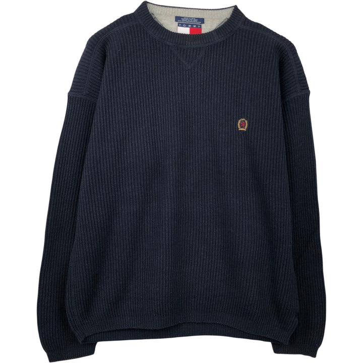 1990'S Tommy Hilfiger Rib-Knit Cotton Sweater, Men's Size M (approx.), Vintage cotton navy blue type Vintage Second Hand