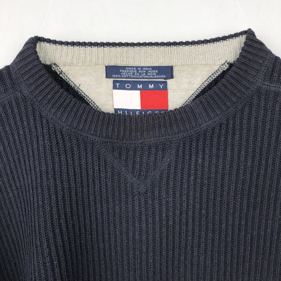 1990'S Tommy Hilfiger Rib-Knit Cotton Sweater, Men's Size M (approx.), Vintage cotton navy blue type Vintage Second Hand