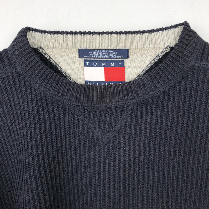 1990'S Tommy Hilfiger Rib-Knit Cotton Sweater, Men's Size M (approx.), Vintage cotton navy blue type Vintage Second Hand