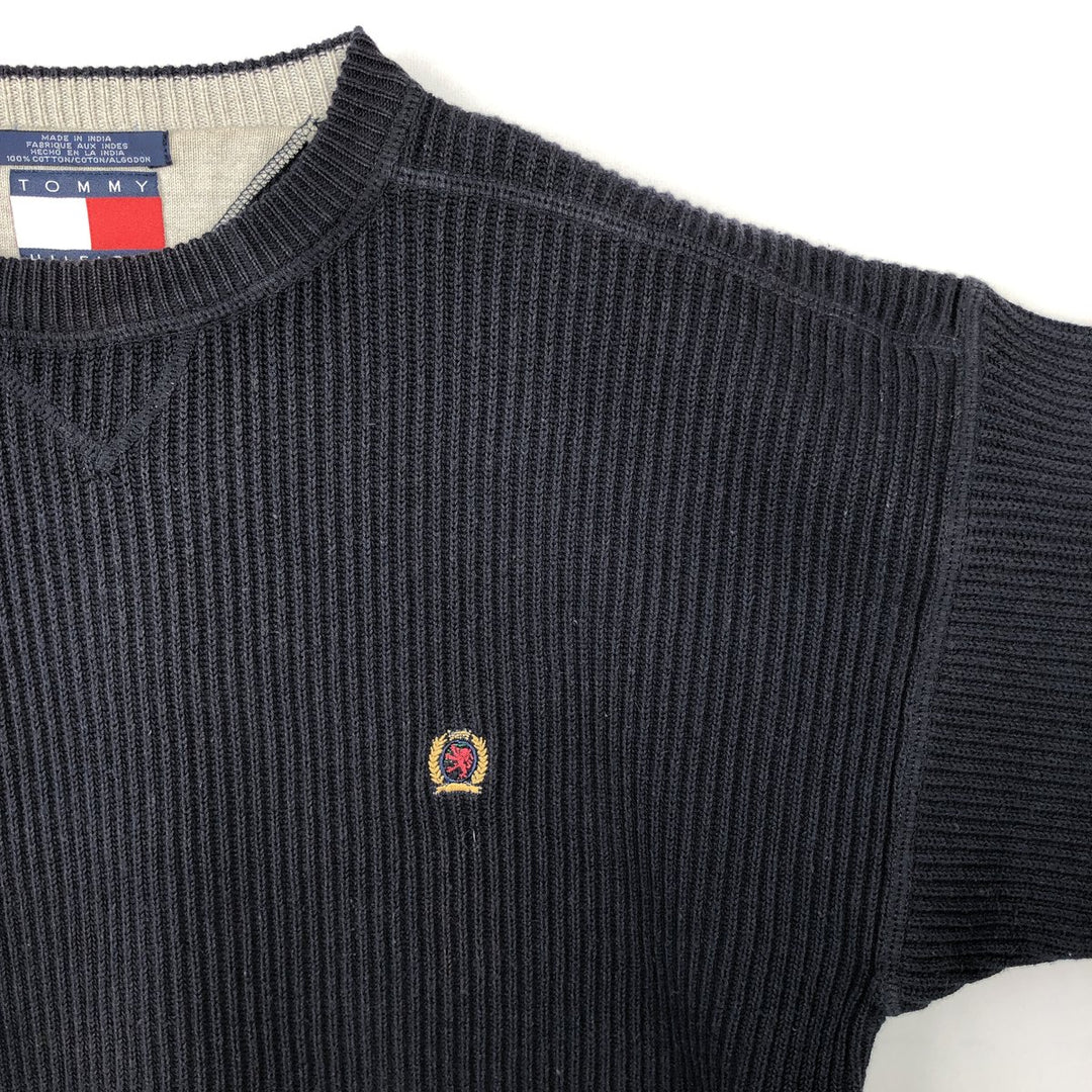 1990'S Tommy Hilfiger Rib-Knit Cotton Sweater, Men's Size M (approx.), Vintage cotton navy blue type Vintage Second Hand