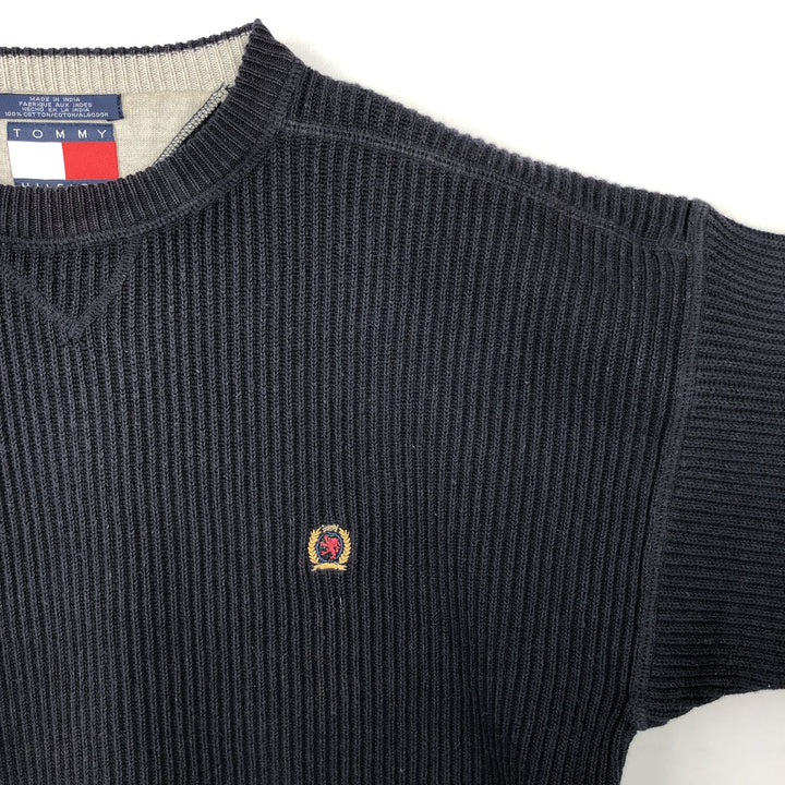 1990'S Tommy Hilfiger Rib-Knit Cotton Sweater, Men's Size M (approx.), Vintage cotton navy blue type Vintage Second Hand