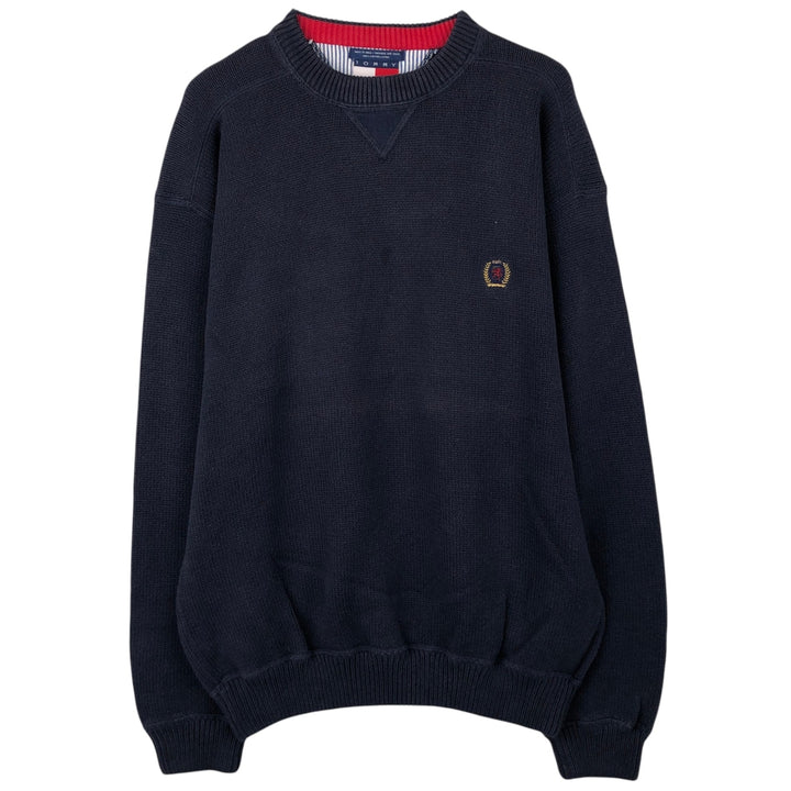 Tommy Hilfiger Cotton Knit Sweater, Men's Size L cotton navy blue type Vintage Second Hand