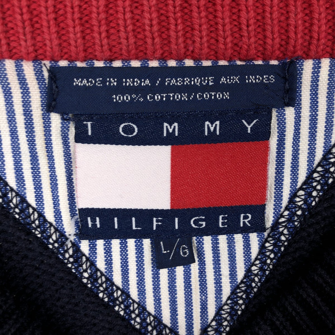 Tommy Hilfiger Cotton Knit Sweater, Men's Size L cotton navy blue type Vintage Second Hand