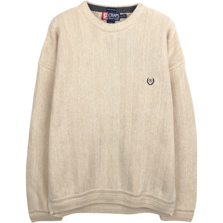 Ralph Lauren Chaps Hand-Framed Herringbone Cotton Knit Sweater, Men's XL cotton Beige type Vintage Second Hand
