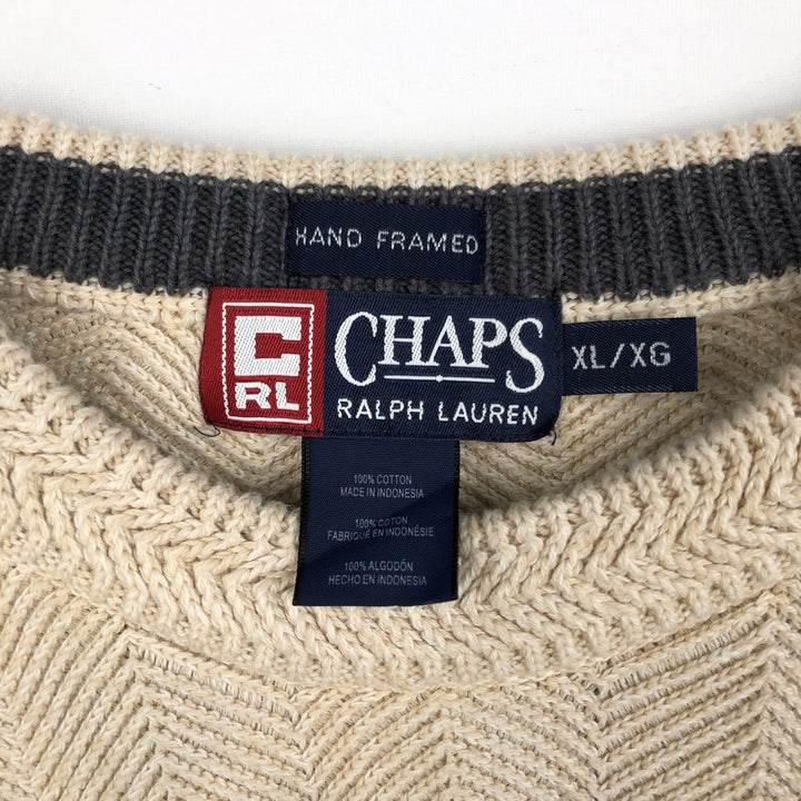 Ralph Lauren Chaps Hand-Framed Herringbone Cotton Knit Sweater, Men's XL cotton Beige type Vintage Second Hand