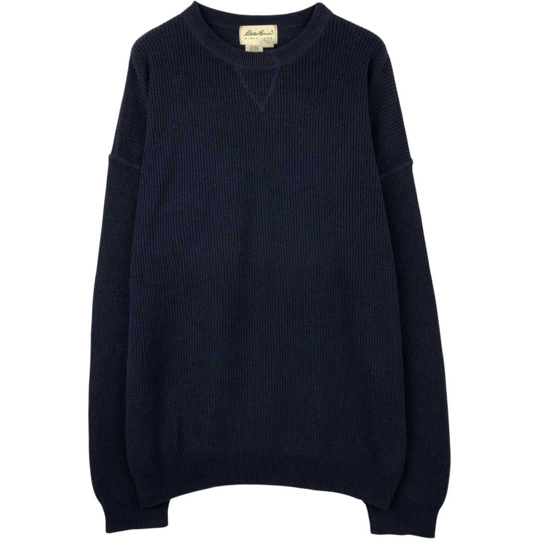 1990'S Eddie Bauer Rib-Knit Cotton Sweater, Made in USA, Men's Size L (Equivalent), Vintage cotton navy blue type Vintage Second Hand