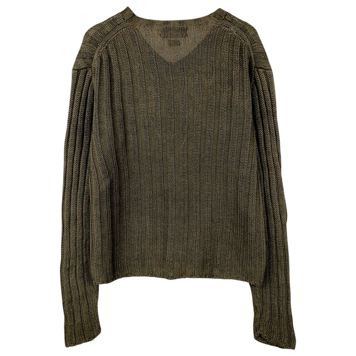 Ralph Lauren POLO by Ralph Lauren Ribbed V-Neck Linen Knit Sweater, Men's Size L (approx.) linen Khaki type Vintage Second Hand