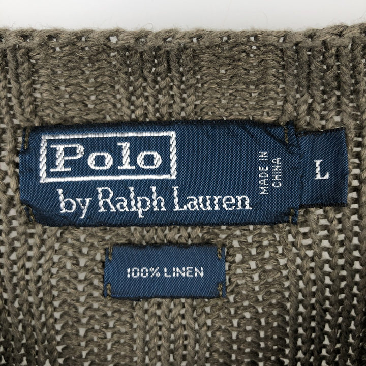 Ralph Lauren POLO by Ralph Lauren Ribbed V-Neck Linen Knit Sweater, Men's Size L (approx.) linen Khaki type Vintage Second Hand