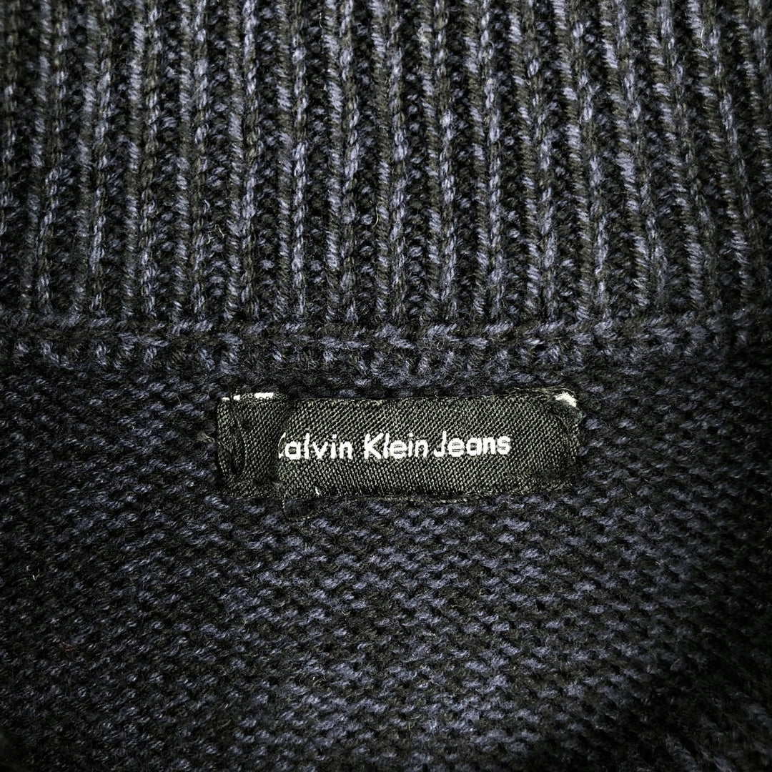 Calvin Klein Jeans Cotton Knit Half-Zip Sweater, Men's Size XL cotton navy blue type Vintage Second Hand