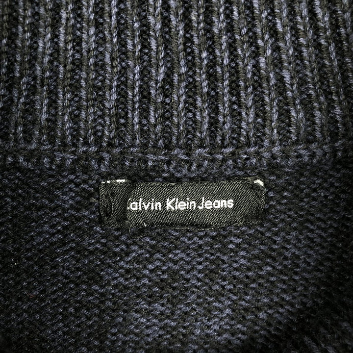 Calvin Klein Jeans Cotton Knit Half-Zip Sweater, Men's Size XL cotton navy blue type Vintage Second Hand