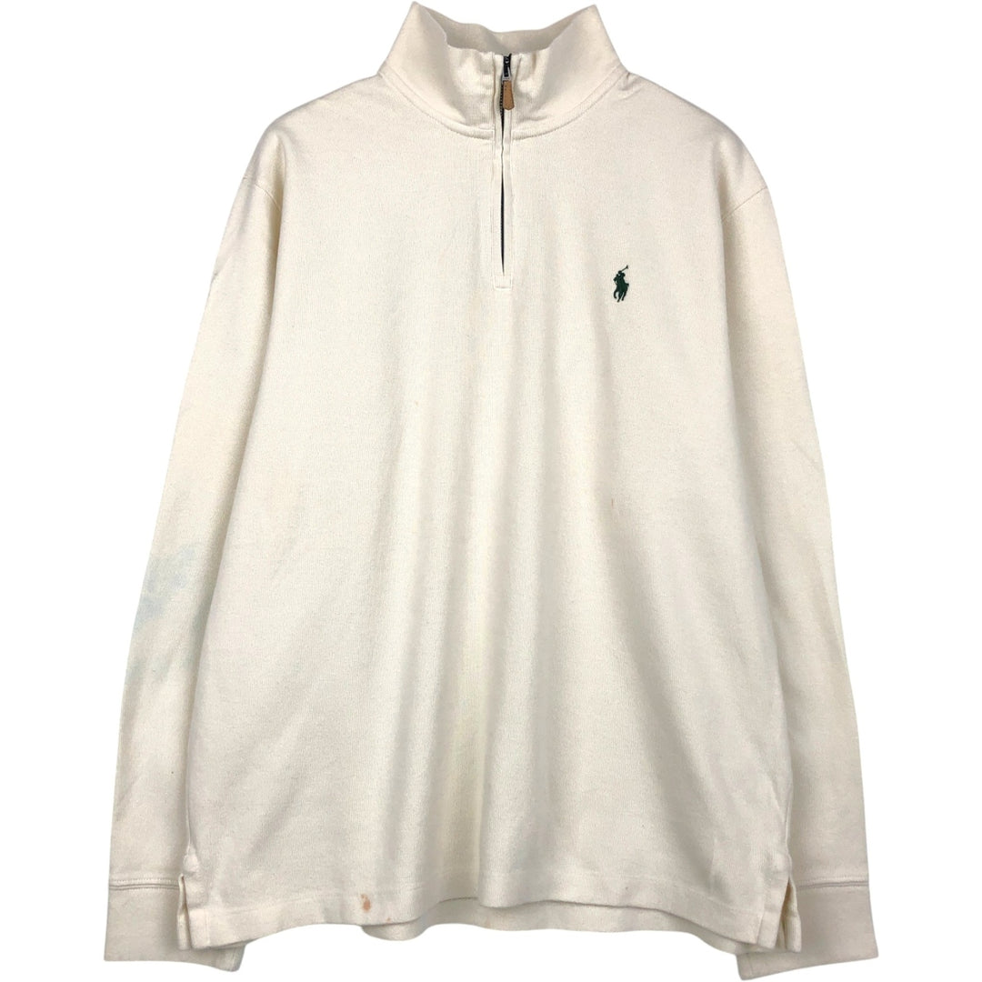 Ralph Lauren ESTATE RIB Rib Knit Half-Zip Sweatshirt (Men's Size L) cotton unbleached Vintage Second Hand