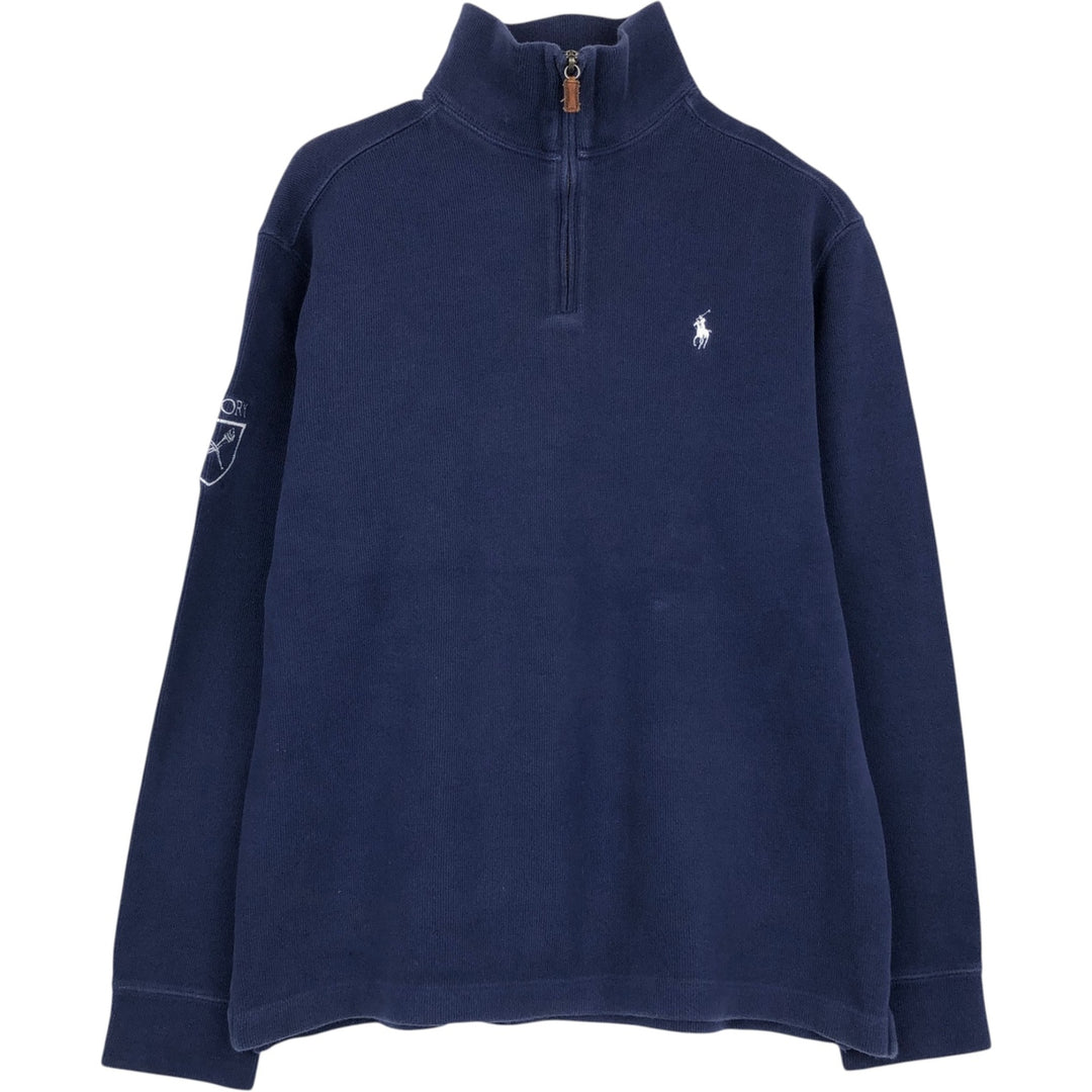 Ralph Lauren POLO by Ralph Lauren ribbed half-zip sweatshirt, men's M size cotton navy blue type Vintage Second Hand