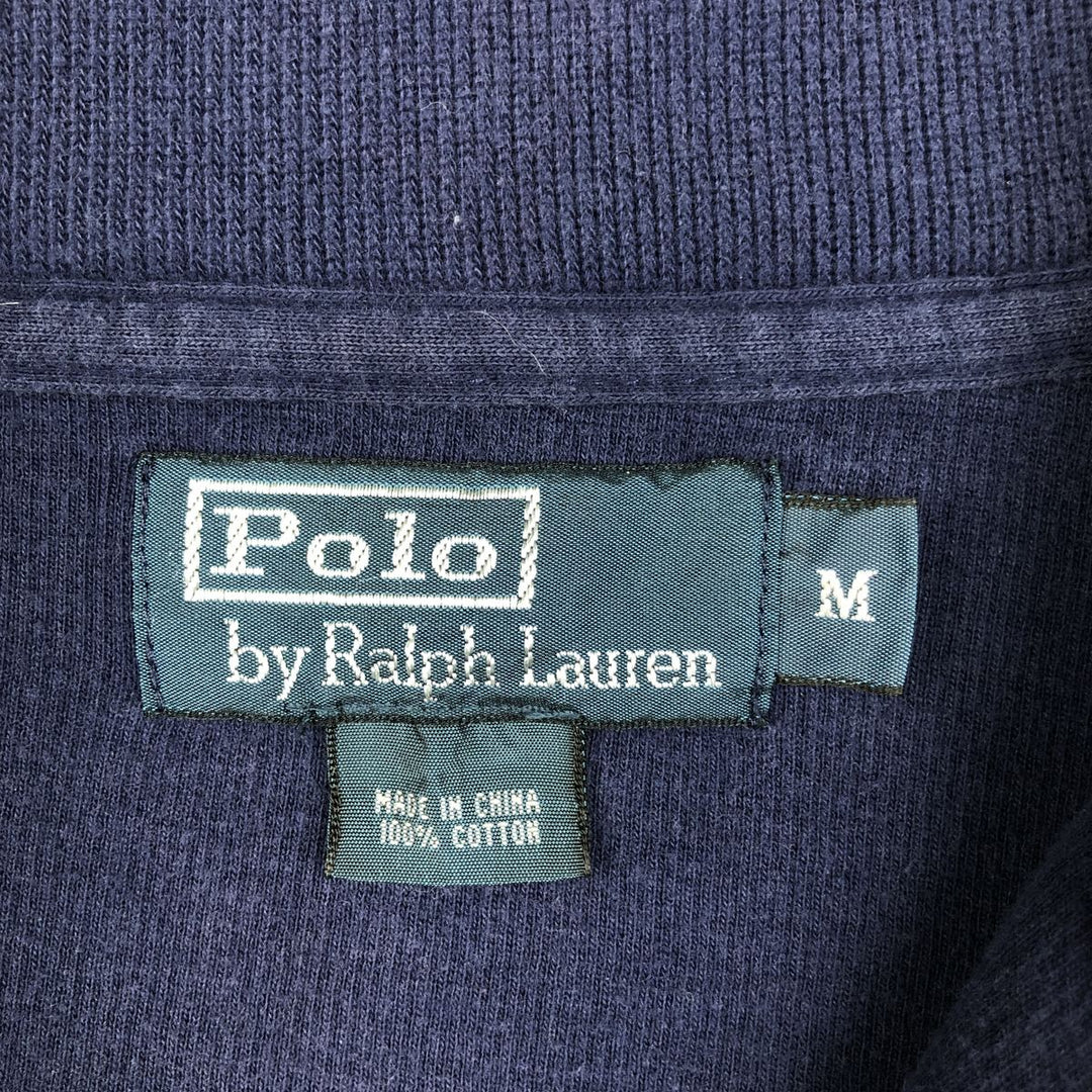 Ralph Lauren POLO by Ralph Lauren ribbed half-zip sweatshirt, men's M size cotton navy blue type Vintage Second Hand